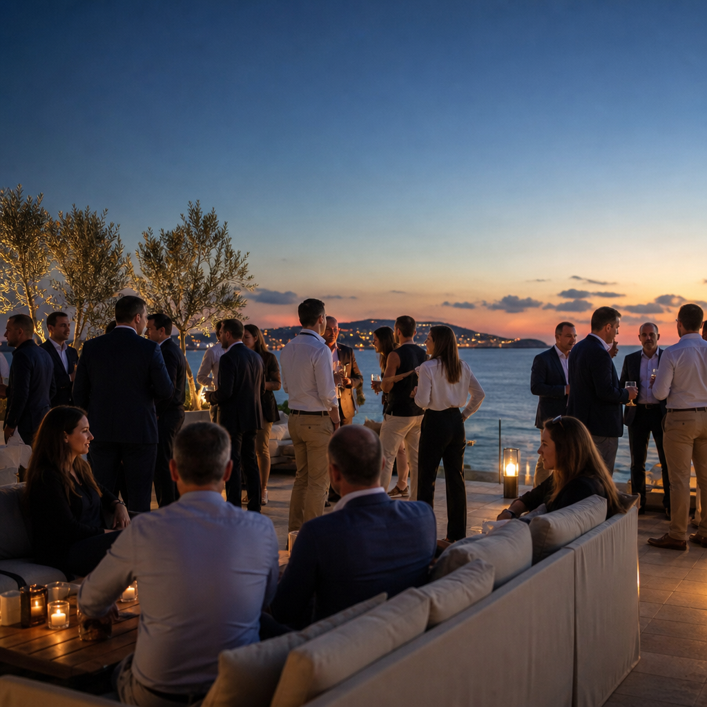 World Tourism Day: Why Greece Is Made for Destination Celebrations Corporate destination networking reception on the Greek coast at dusk