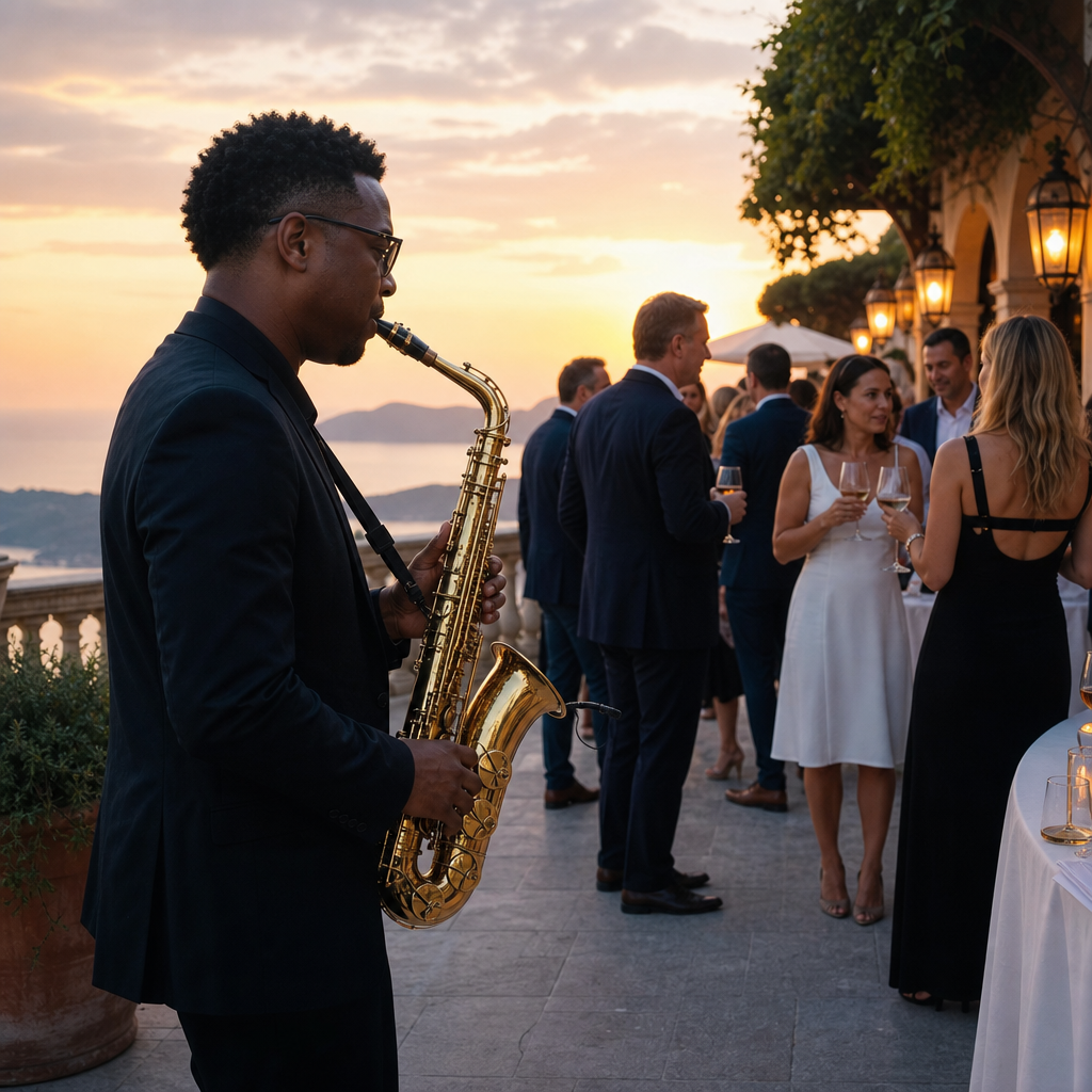 Event Entertainment: How Music and Performance Shape a Celebration Saxophone player performing at a sunset cocktail reception